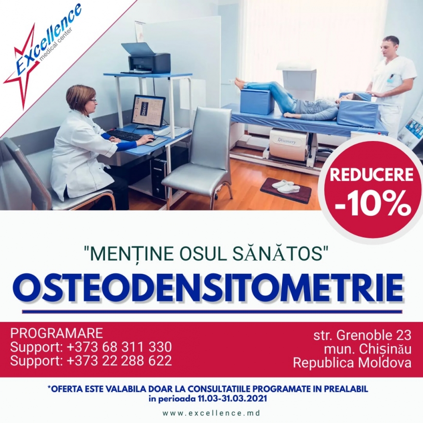 Primăvara ne aduce mugurii speranței, mirosul florilor, gingășia femeilor, iar pentru că ne pasă de voi, dragi femei, CM „EXCELLENCE” vă oferă o reducere de 10 % la investigația „Osteodensitometrie”